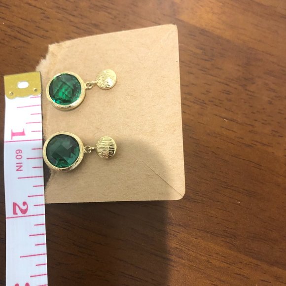 Sparkly Gold Tone Green Circular Drop Earrings. - Picture 10 of 13